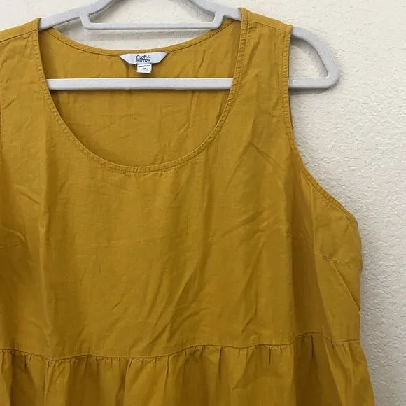 Croft & Barrow Dress Womens Size 2X Mustard Linen Blend Tiered Sleeveless Pocket - Picture 3 of 9